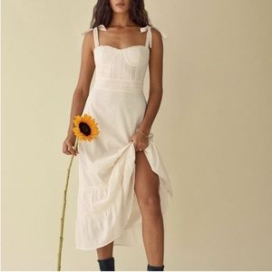 NWT Reformation Cotton Tiered Midi Embroidered Tie Strap Noa Dress in Cream Sz 4